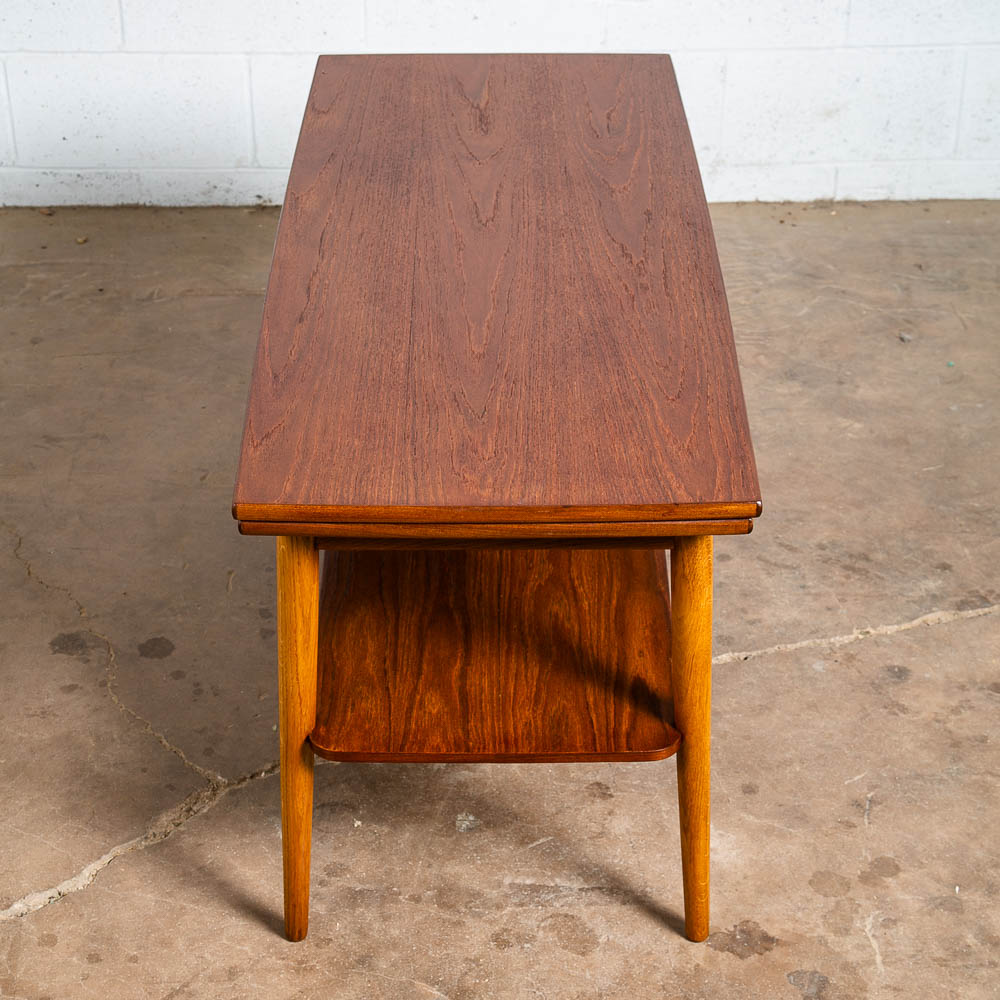 Mid Century Danish Modern Coffee Table Teak Extension Draw Leafs Mcm Shelf Oak - Image 6