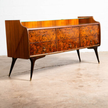 Mid Century Danish Modern Credenza Vanity Teak Italian 6 Drawers Mirror Glass