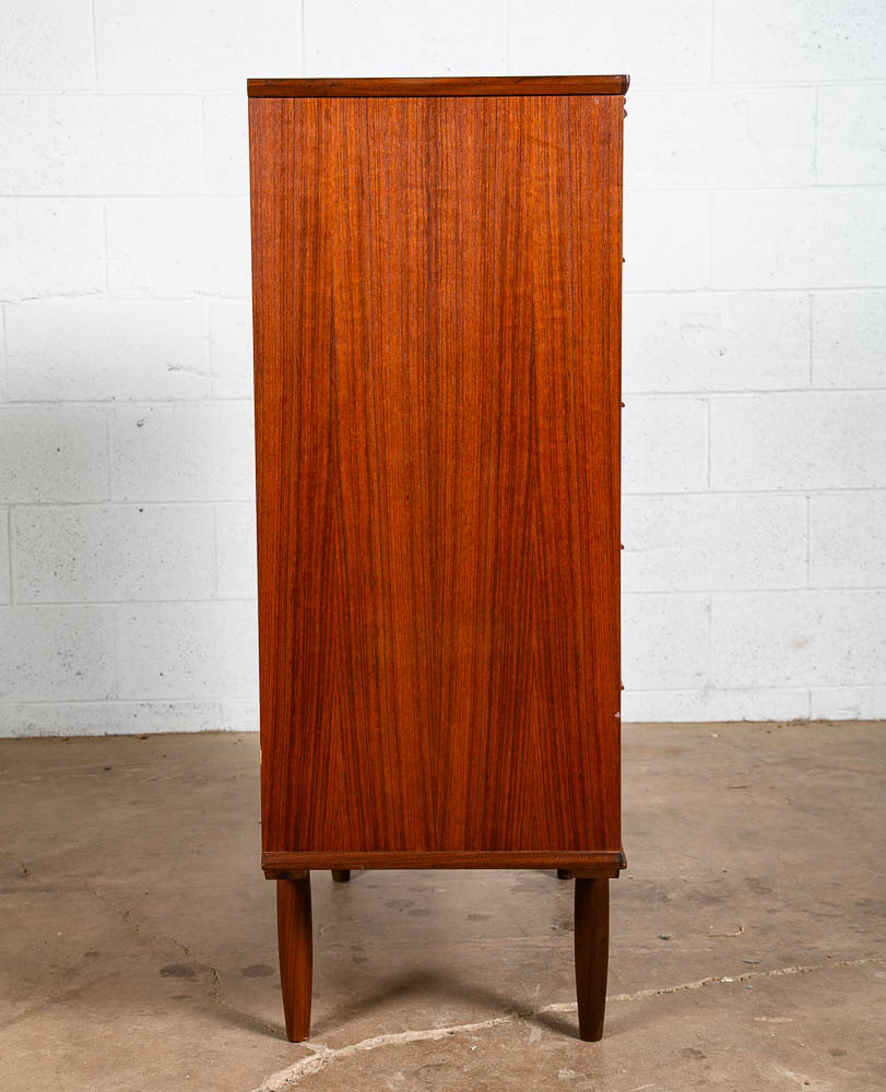 Mid Century Danish Modern Highboy Dresser 5 Drawer Teak Handles Denmark Tall Mcm - Image 4