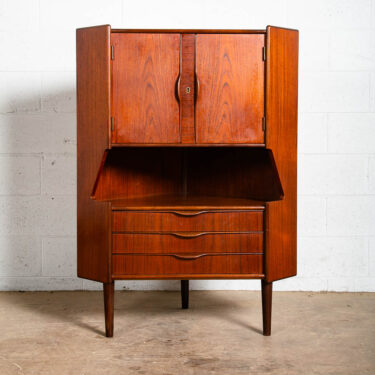 Mid Century Danish Modern Corner Cabinet Teak Bar Gunni Omann Jun Denmark Drawer
