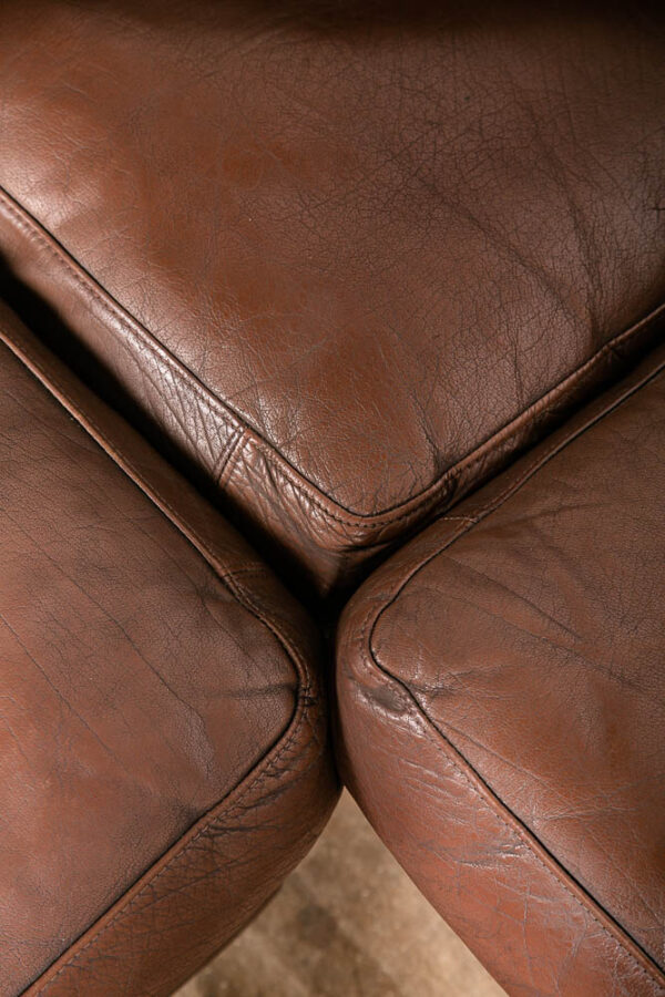 Mid Century Danish Modern Sofa Sectional Brown Leather Couch Thams Cubist Post - Image 8