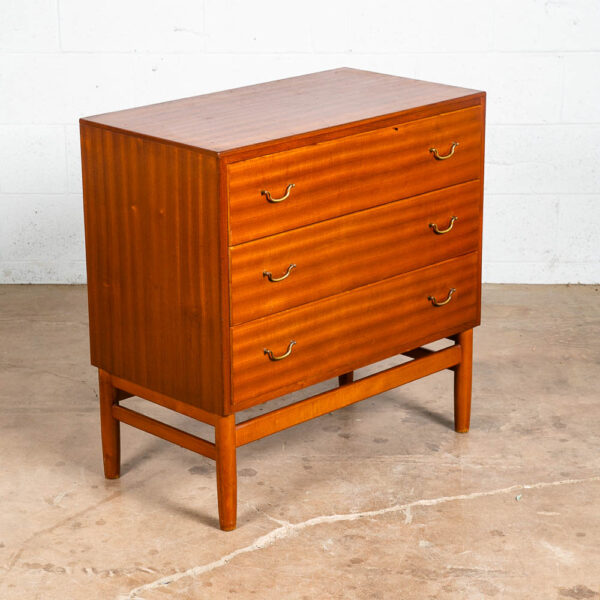 Mid Century Danish Modern Dresser Chest of Drawers 3 Brass Vintage Mahogany NM