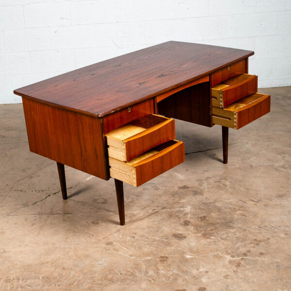Mid Century Danish Modern Desk Executive Teak 6 Drawer Bookshelf Floating Shelf - Image 5