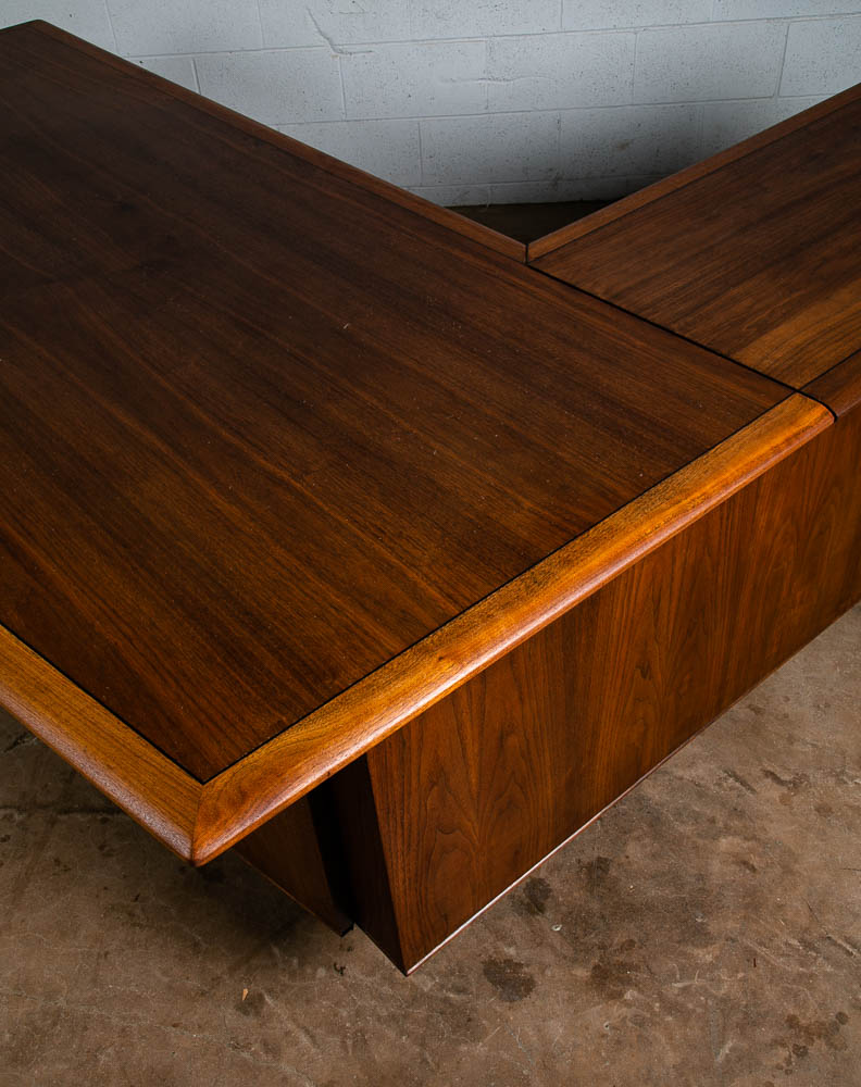 Mid Century Modern Desk Executive L shaped Solid Walnut Tambour Door Large File - Image 9