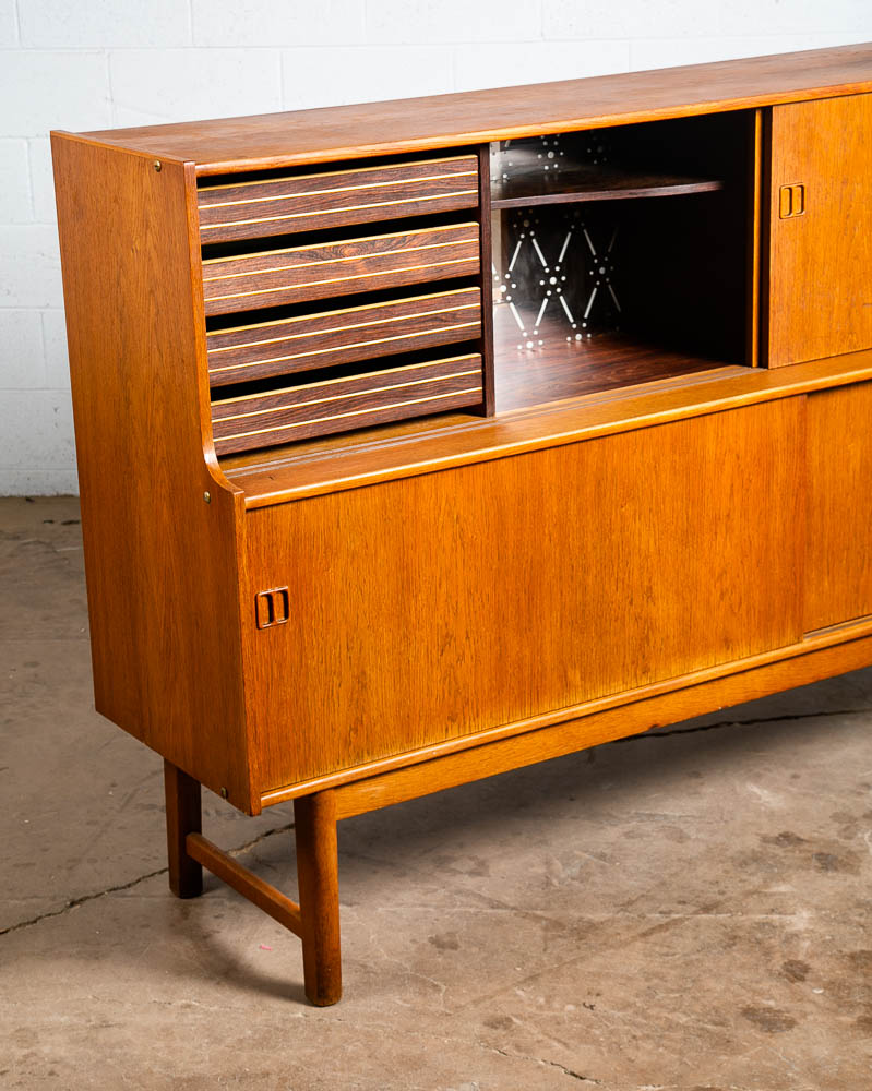 Mid Century Danish Modern Credenza Highboard Cabinet Drawers Modular Blonde Oak - Image 6