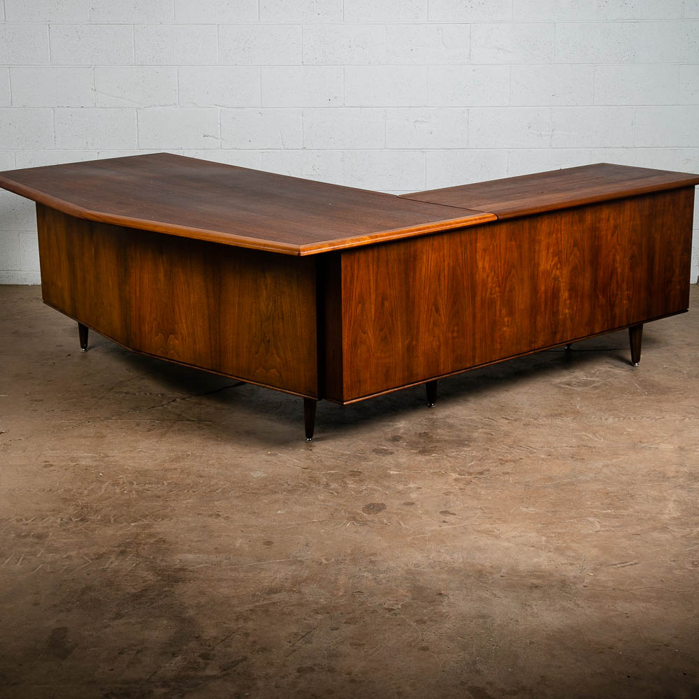 Mid Century Modern Desk Executive L shaped Solid Walnut Tambour Door Large File - Image 3