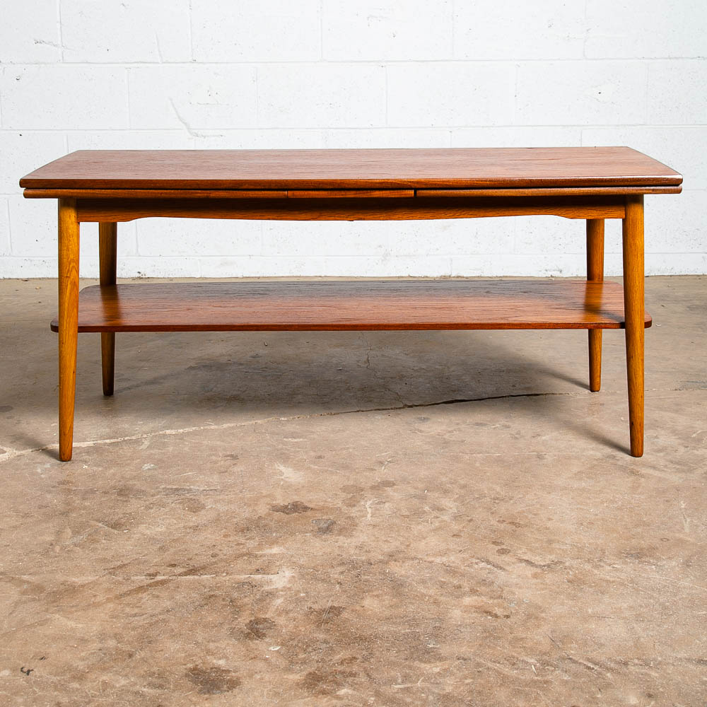 Mid Century Danish Modern Coffee Table Teak Extension Draw Leafs Mcm Shelf Oak - Image 3