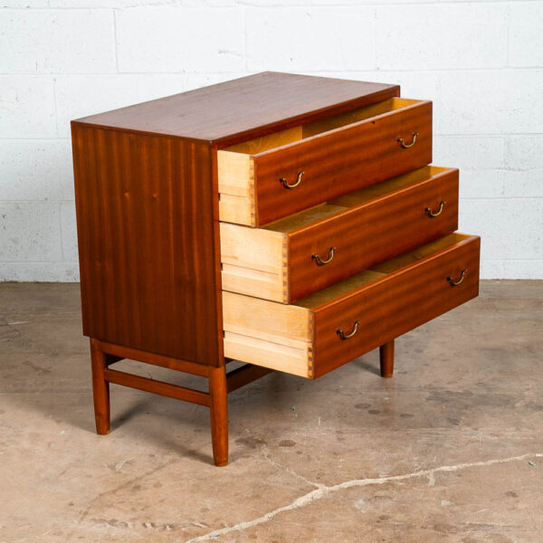 Mid Century Danish Modern Dresser Chest of Drawers 3 Brass Vintage Mahogany NM - Image 3