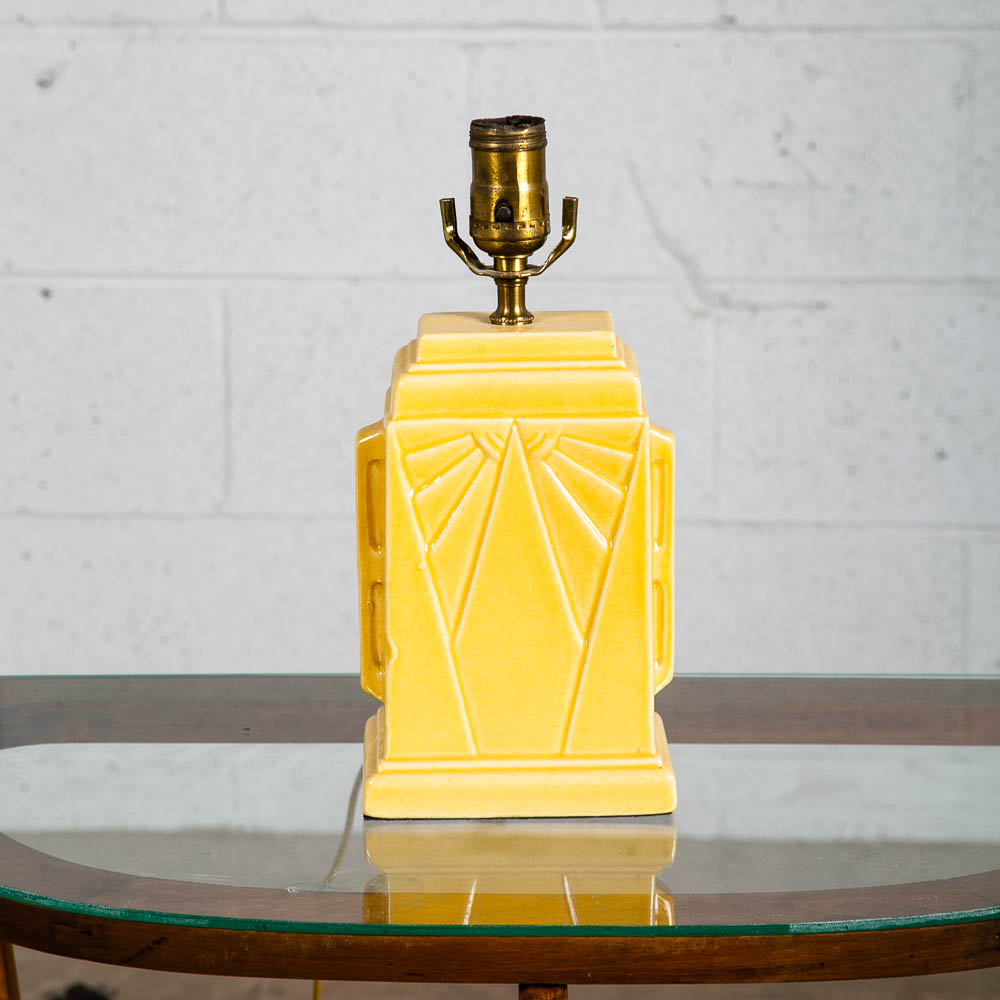 Mid Century Modern Table Lamp Yellow Antique Vintage Deco Ceramic Porcelain - Image 2