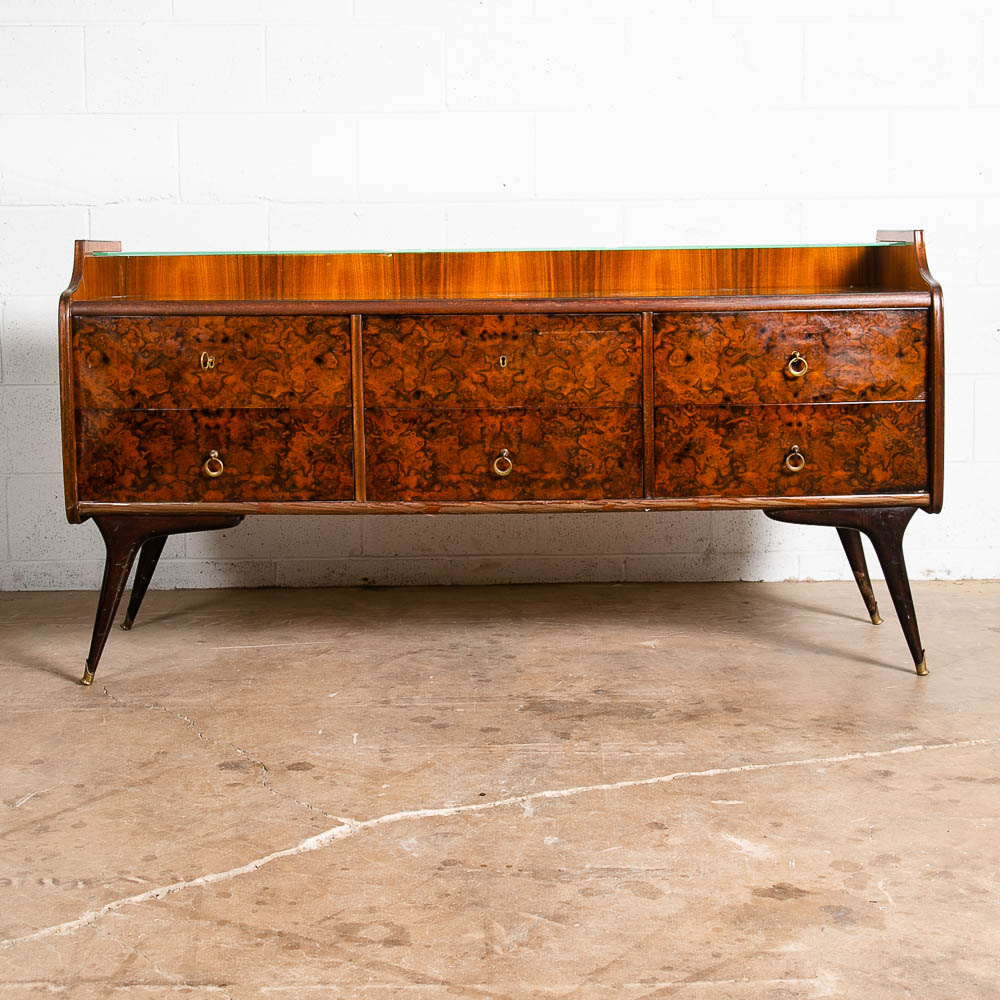 Mid Century Danish Modern Credenza Vanity Teak Italian 6 Drawers Mirror Glass - Image 2