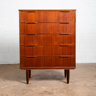 Mid Century Danish Modern Highboy Dresser 5 Drawer Teak Handles Denmark Tall Mcm