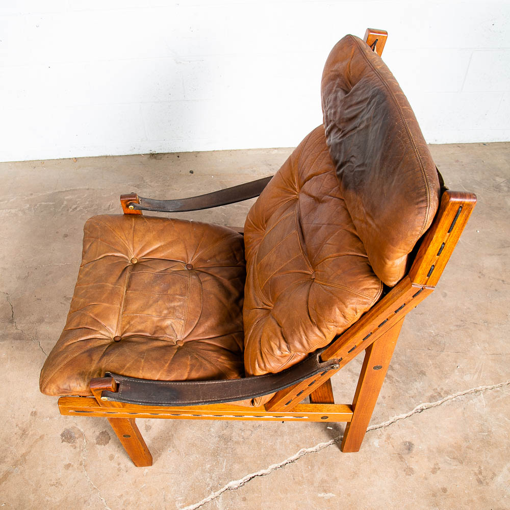 Mid Century Danish Modern Lounge Chair Torbjorn Afdal Hunter Tan Leather Safari - Image 3