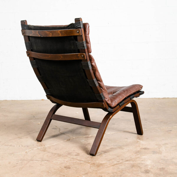 Mid Century Danish Modern Lounge Chair Brown Leather Farstrup Sling Chocolate VG - Image 3
