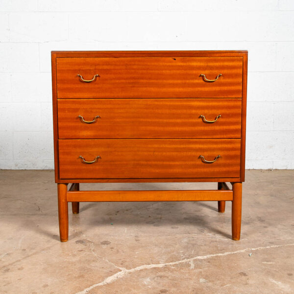 Mid Century Danish Modern Dresser Chest of Drawers 3 Brass Vintage Mahogany NM - Image 2