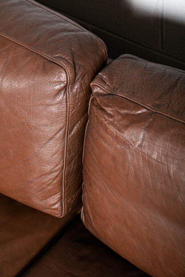 Mid Century Danish Modern Sofa Sectional Brown Leather Couch Thams Cubist Post - Image 7