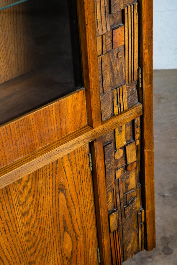 Mid Century Modern Hutch China Cabinet Lane Mosaic Pueblo Brutalist Glass Wood - Image 10