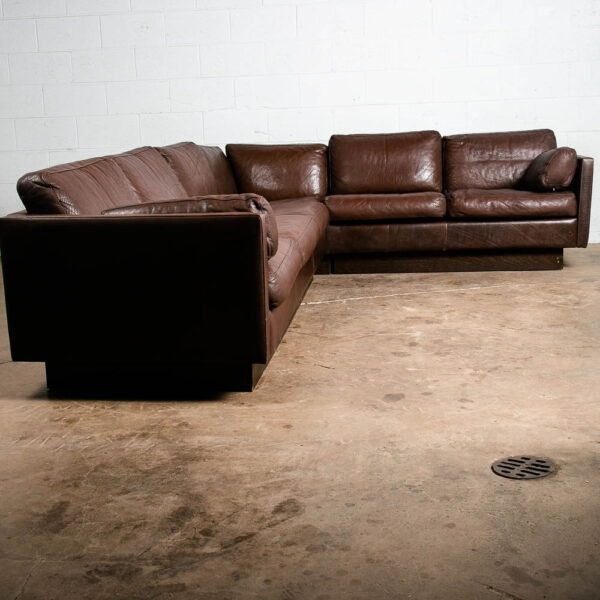 Mid Century Danish Modern Sofa Sectional Brown Leather Couch Thams Cubist Post - Image 2