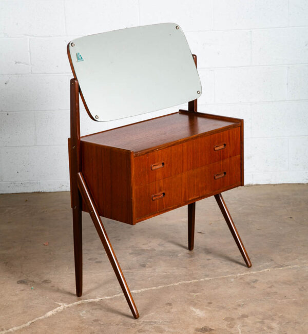 Mid Century Danish Modern Vanity Table Adjustable Mirror Teak 2 Drawers Mcm Wood