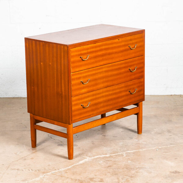 Mid Century Danish Modern Dresser Chest of Drawers 3 Brass Vintage Mahogany NM - Image 7