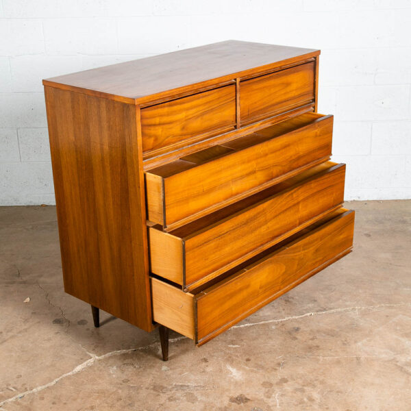 Mid Century Modern Dresser Highboy Walnut 5 Drawer Wood Brass Handle Dixie Mcm - Image 5