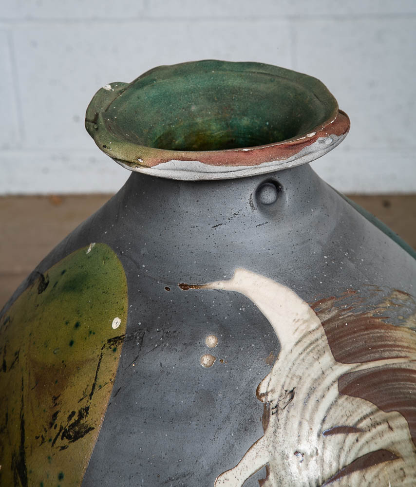 Mid Century Modern Art Pottery Vase Studio Ceramics Grey Green Tall Signed '05 - Image 5