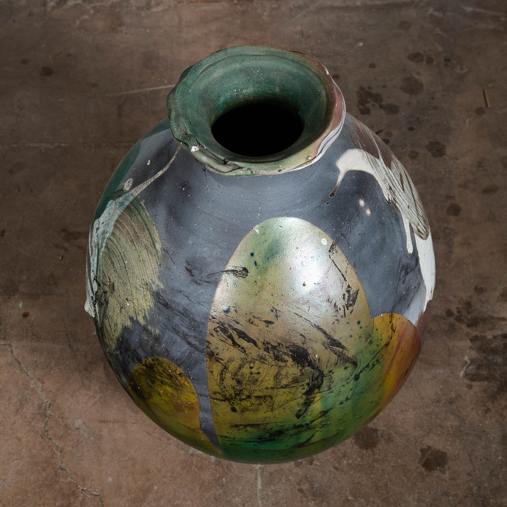 Mid Century Modern Art Pottery Vase Studio Ceramics Grey Green Tall Signed '05 - Image 3