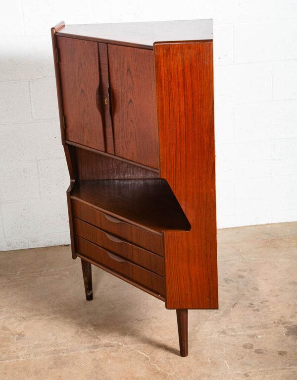 Mid Century Danish Modern Corner Cabinet Teak Bar Gunni Omann Jun Denmark Drawer - Image 6