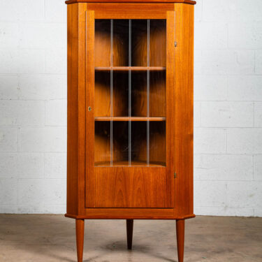 Mid Century Danish Modern Corner Cabinet Teak Wood Bar Denmark Locking Glass Mcm