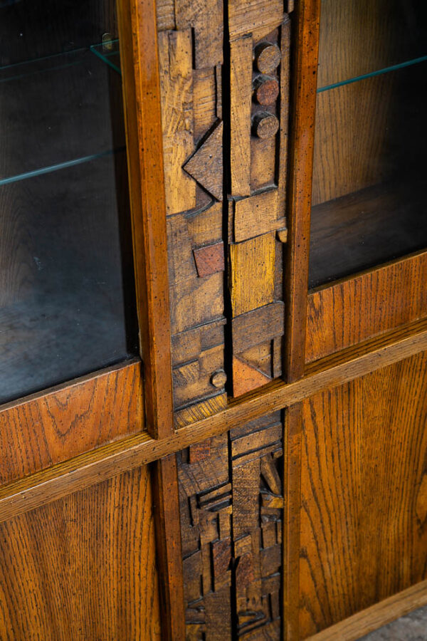 Mid Century Modern Hutch China Cabinet Lane Mosaic Pueblo Brutalist Glass Wood - Image 9