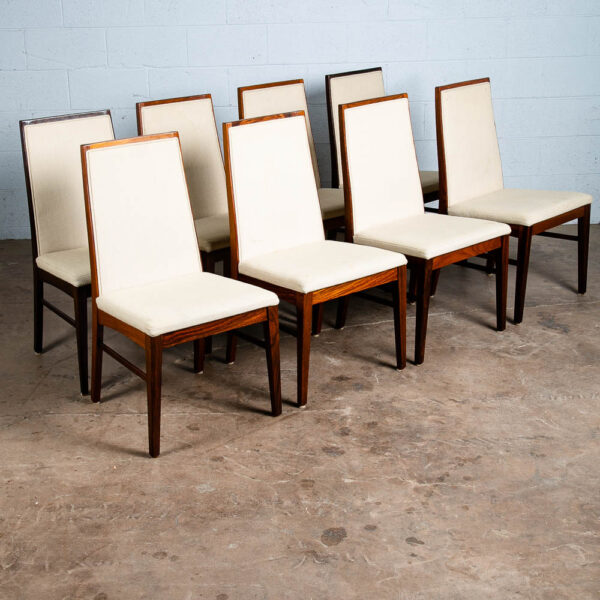 Mid Century Danish Modern Dining Chairs Set 8 White Highback Rosewood Mcm Tweed