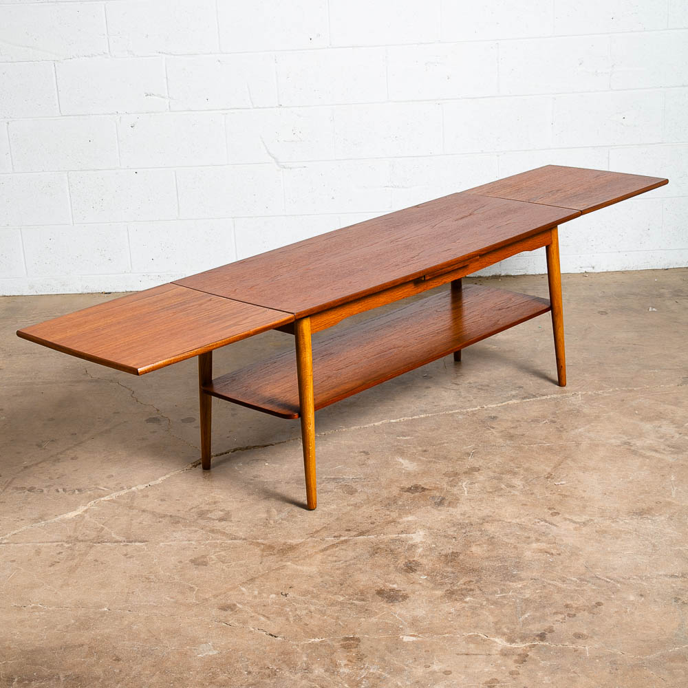 Mid Century Danish Modern Coffee Table Teak Extension Draw Leafs Mcm Shelf Oak - Image 5
