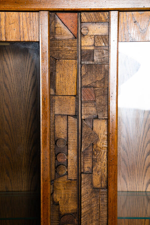 Mid Century Modern Hutch China Cabinet Lane Mosaic Pueblo Brutalist Glass Wood - Image 11