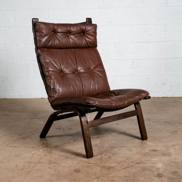 Mid Century Danish Modern Lounge Chair Brown Leather Farstrup Sling Chocolate VG