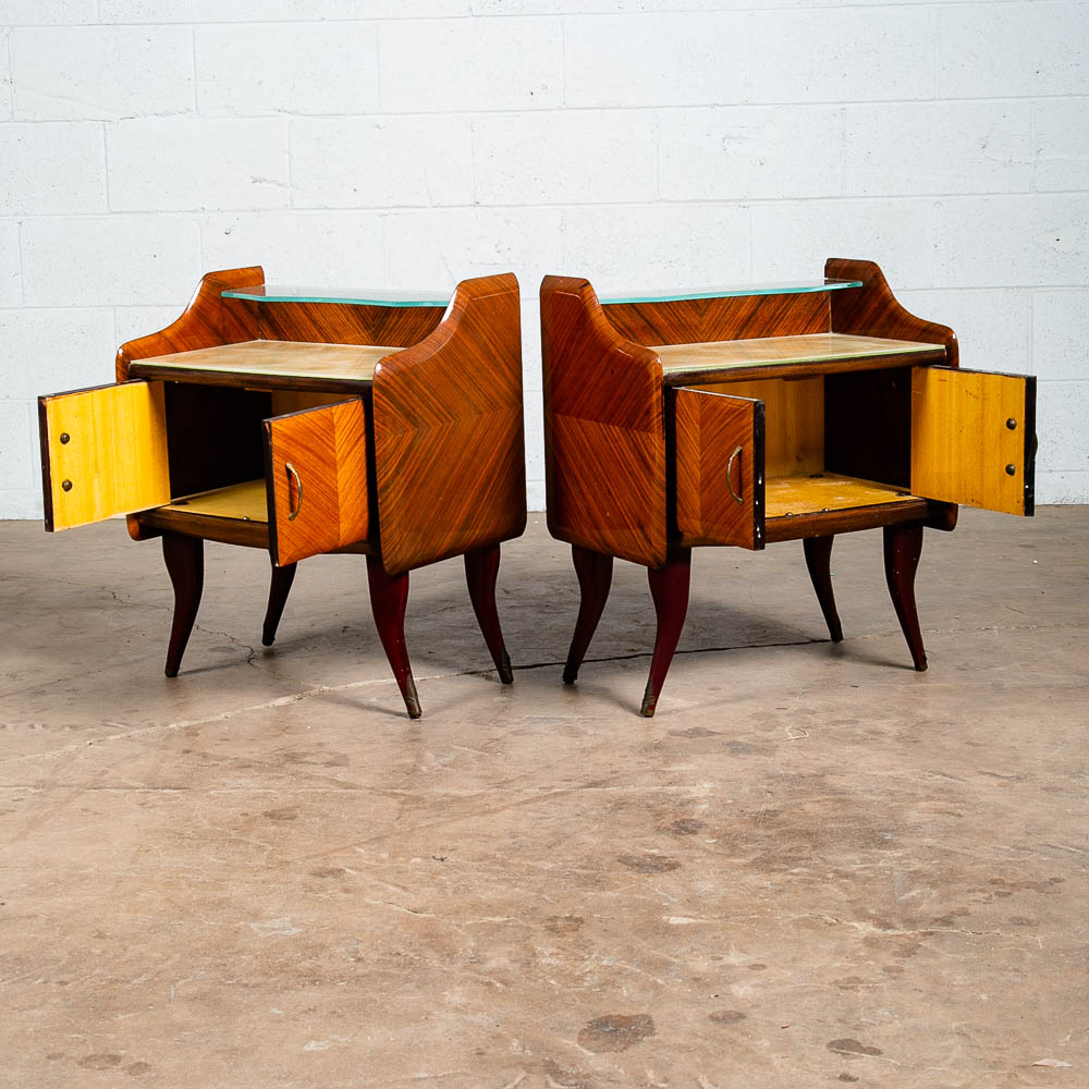 Mid Century Danish Modern Nightstands End Side Tables Shelf Glass Italian Mcm - Image 2