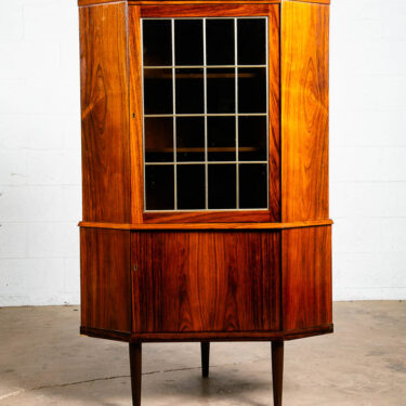 Mid Century Danish Modern Corner Cabinet Rosewood Wood Bar Denmark Locking Glass