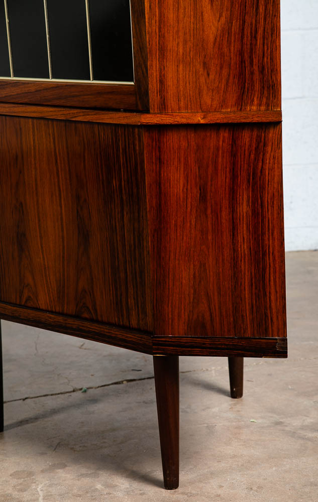 Mid Century Danish Modern Corner Cabinet Rosewood Wood Bar Denmark Locking Glass - Image 8
