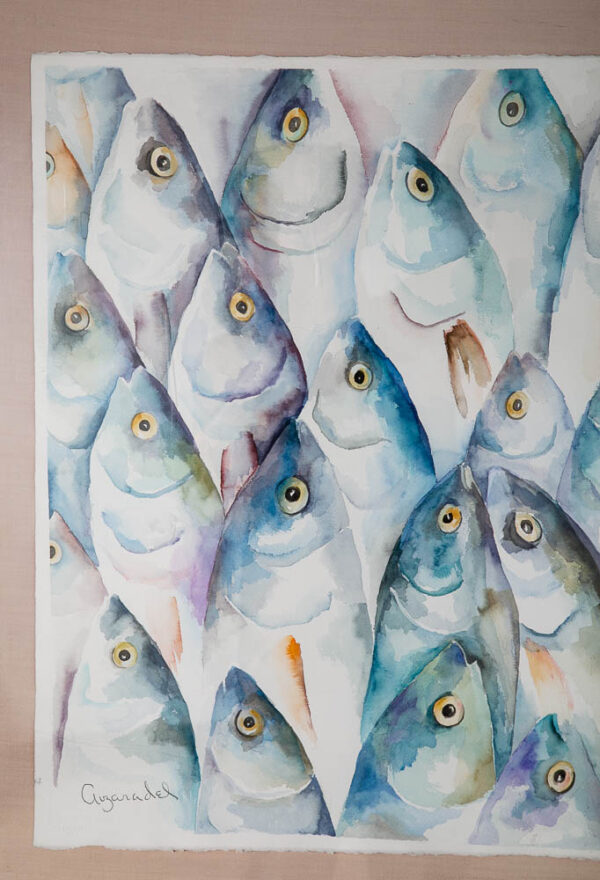 Mid Century Modern Painting Watercolor Original Art Fish Signed Telle Avzaradel - Image 4