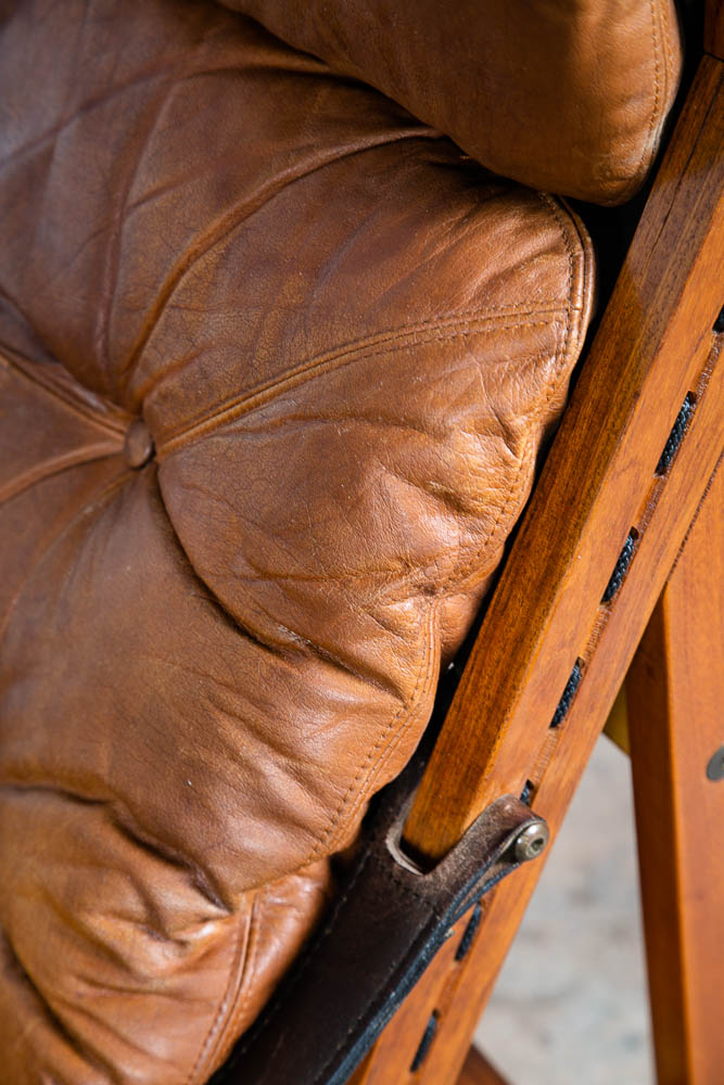 Mid Century Danish Modern Lounge Chair Torbjorn Afdal Hunter Tan Leather Safari - Image 9