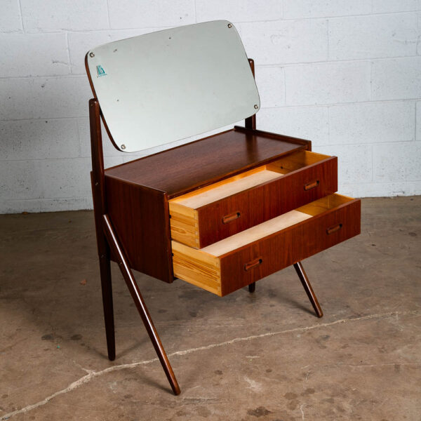 Mid Century Danish Modern Vanity Table Adjustable Mirror Teak 2 Drawers Mcm Wood - Image 4