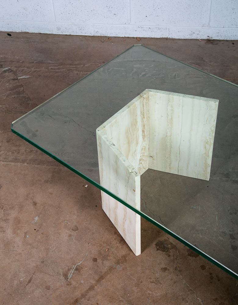 Mid Century Modern Coffee Table Travertine Stone Italian Glass Vintage Large 60" - Image 7