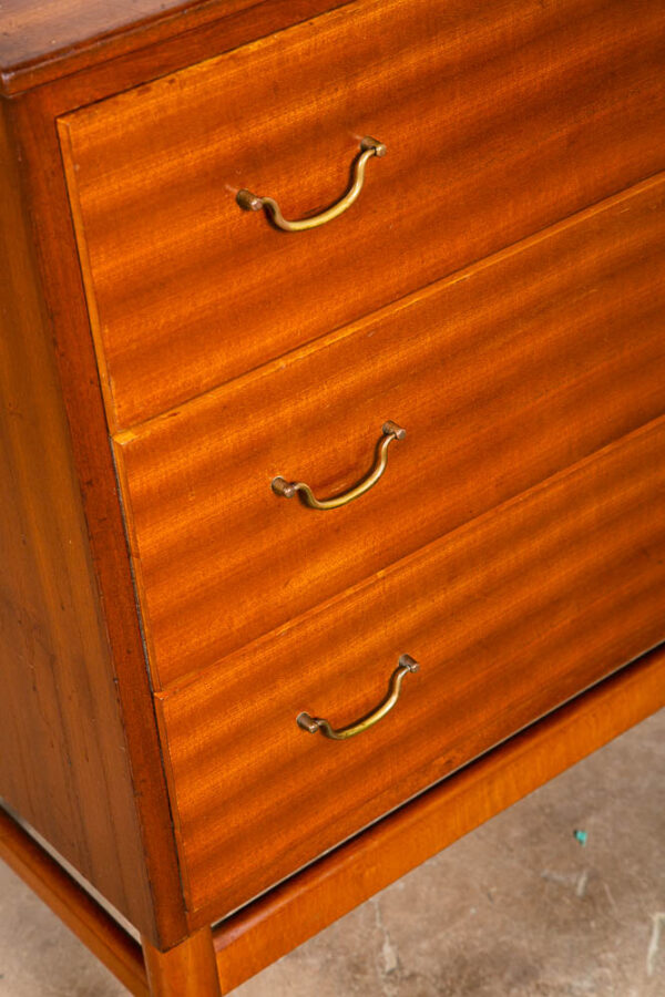 Mid Century Danish Modern Dresser Chest of Drawers 3 Brass Vintage Mahogany NM - Image 9