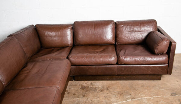 Mid Century Danish Modern Sofa Sectional Brown Leather Couch Thams Cubist Post - Image 5