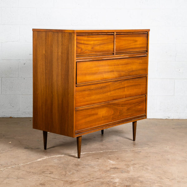 Mid Century Modern Dresser Highboy Walnut 5 Drawer Wood Brass Handle Dixie Mcm - Image 2