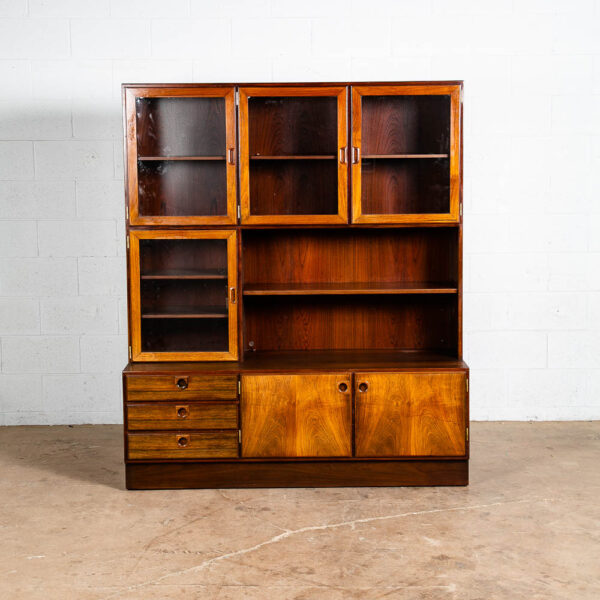 Mid Century Danish Modern Credenza Hutch Cabinet Glass Display Bolson Rosewood M - Image 2
