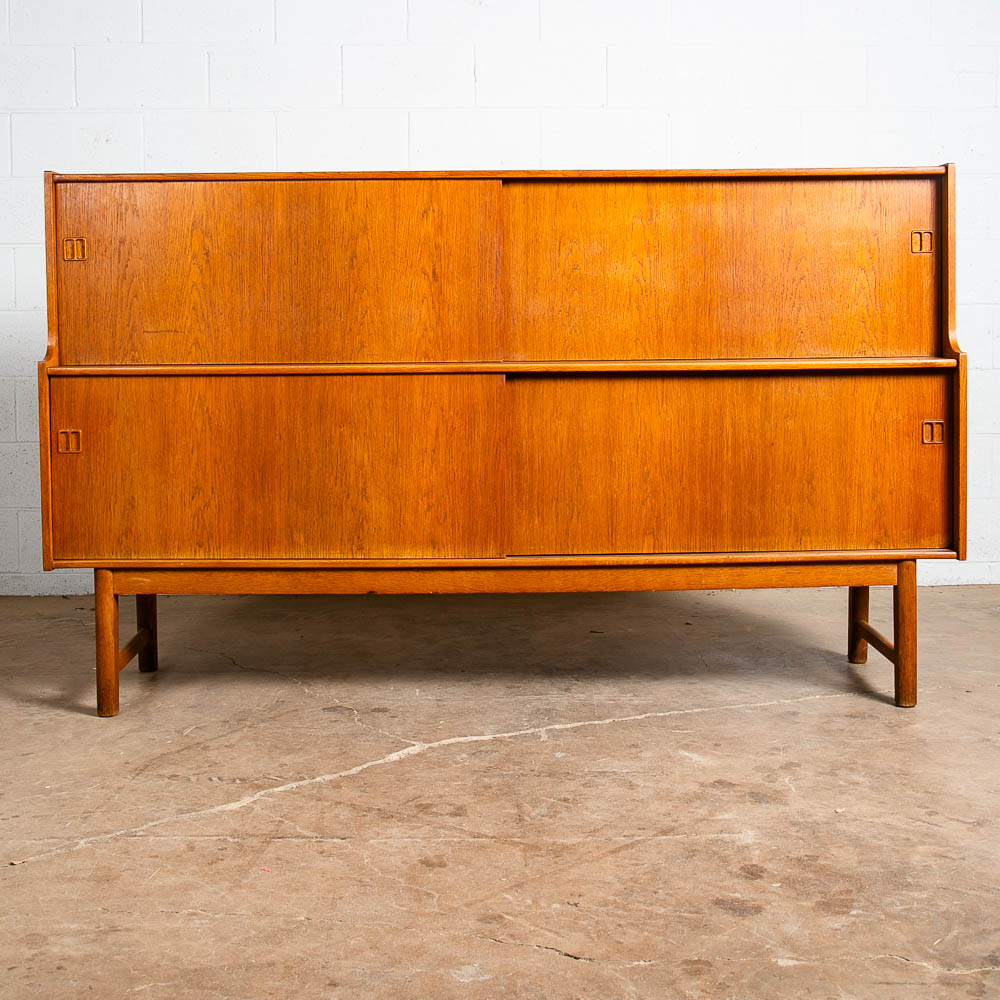 Mid Century Danish Modern Credenza Highboard Cabinet Drawers Modular Blonde Oak - Image 4
