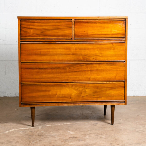 Mid Century Modern Dresser Highboy Walnut 5 Drawer Wood Brass Handle Dixie Mcm