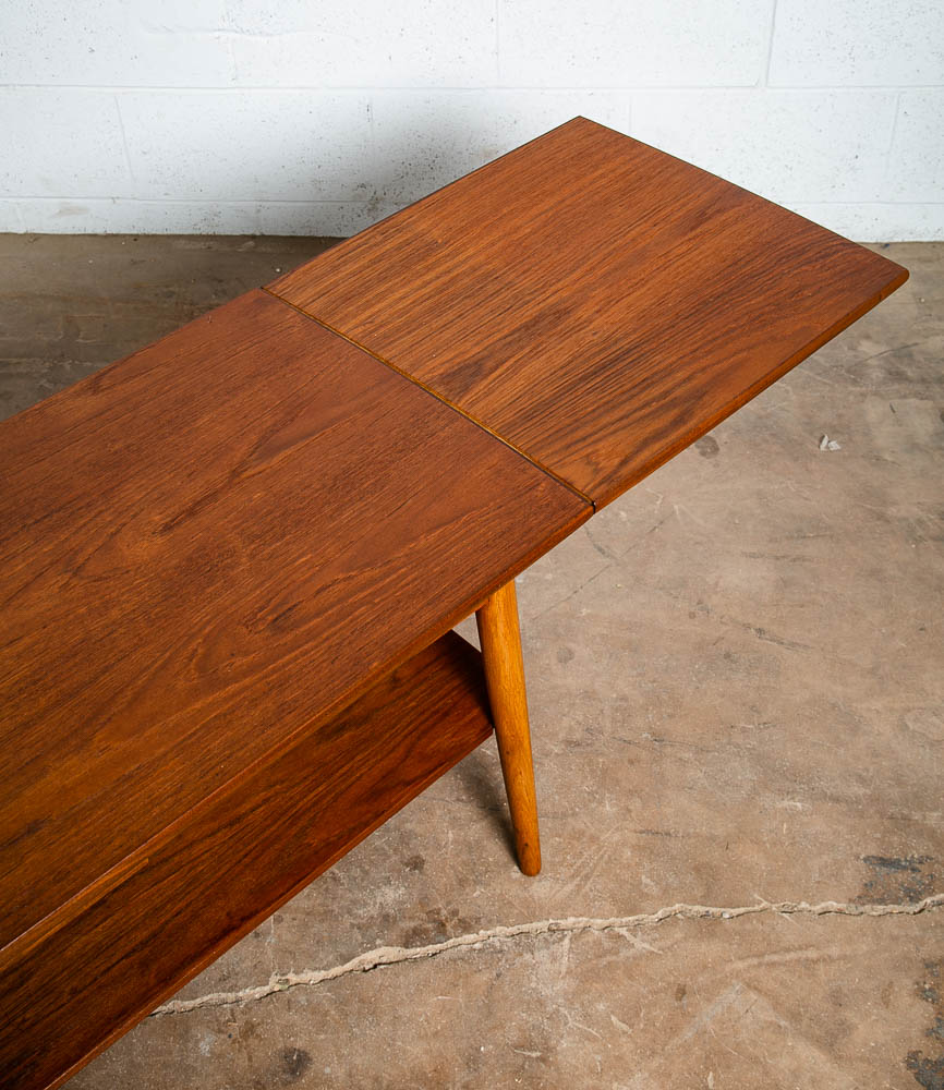 Mid Century Danish Modern Coffee Table Teak Extension Draw Leafs Mcm Shelf Oak - Image 11