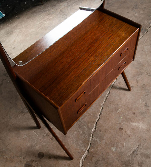 Mid Century Danish Modern Vanity Table Adjustable Mirror Teak 2 Drawers Mcm Wood - Image 12