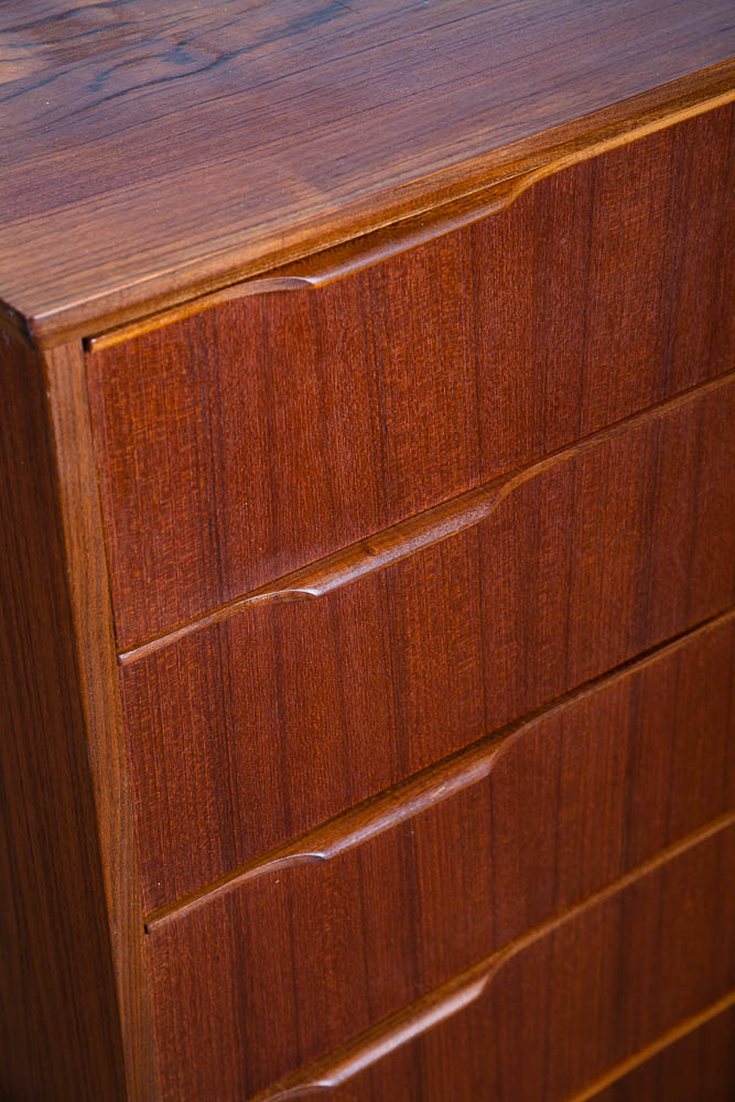 Mid Century Danish Modern Highboy Dresser 5 Drawer Teak Handles Denmark Tall Mcm - Image 10