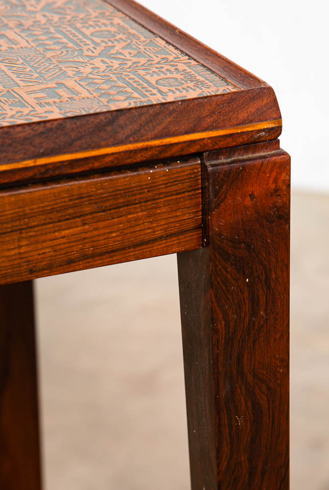 Mid Century Danish Modern Side Table Copper End Vintage Rectangular Rosewood Mcm - Image 7